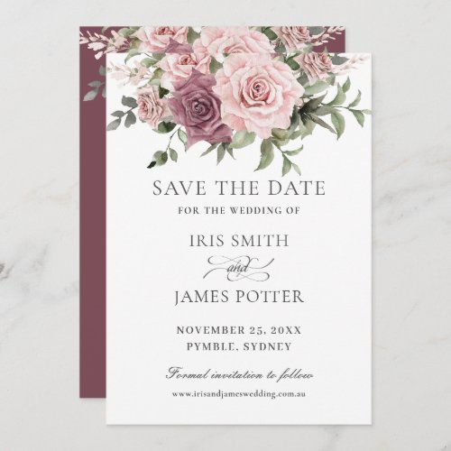 Boho Blush Cinnamon Rose Floral Greenery Wedding Save The Date