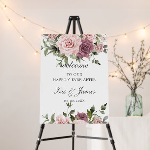 Boho Blush Cinnamon Rose Floral Wedding Welcome Foam Board