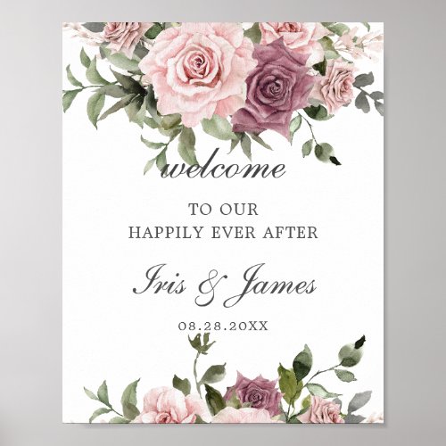 Boho Blush Cinnamon Rose Floral Wedding Welcome Poster