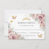 Boho Blush Dusty Rose Floral Pampas Quinceanera  RSVP Card (Front)