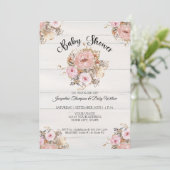 BOHO Blush Fall Floral Watercolor Rustic Wood Baby Invitation (Standing Front)
