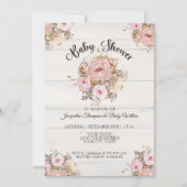 BOHO Blush Fall Floral Watercolor Rustic Wood Baby Invitation (Front)