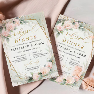 Boho blush floral and eucalyptus and gold frame invitation