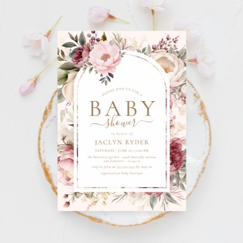 Boho Blush Floral Baby In Bloom Baby Shower Invitation