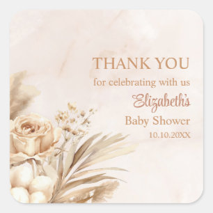 Boho Blush Floral Baby Shower Thank You Square Sticker