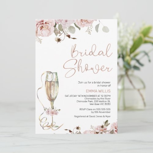 Boho Blush Floral Eucalyptus Bridal Shower Invitation