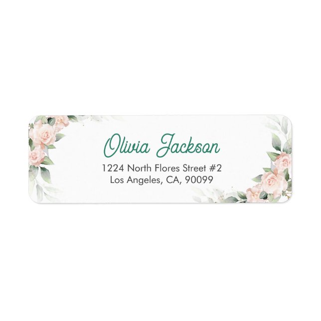Boho Blush Floral Eucalyptus Frame Baby Shower Label (Front)