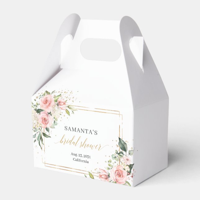 Boho Blush floral eucalyptus gold Bridal Shower Favor Boxes (Front Side)