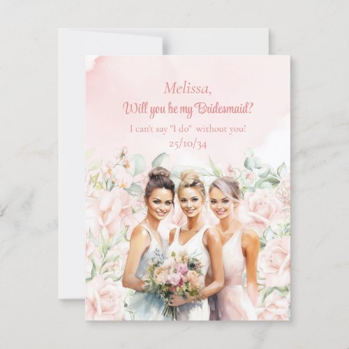 Boho Blush Floral Eucalyptus gold Bridesmaid Invitation