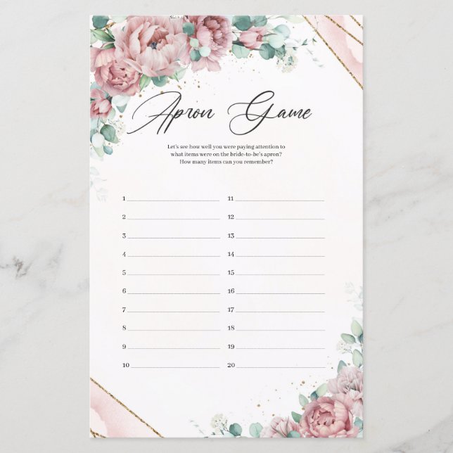 Boho Blush floral eucalyptus gold frame Apron Game (Front)
