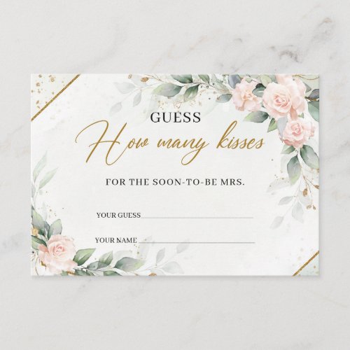 Boho Blush floral eucalyptus gold How Many Kisses  Enclosure Card