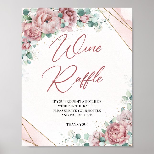 Boho blush floral eucalyptus Wine Raffle game Poster (Front)