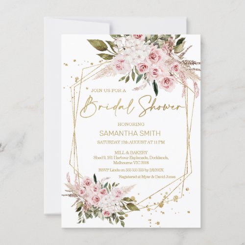 Boho Blush Floral Geometric Bridal Shower  Invitation