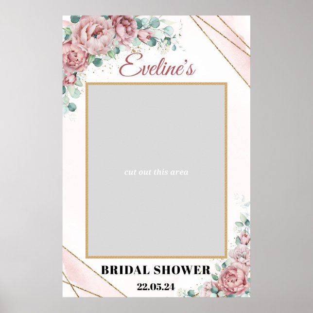 Boho blush floral gold bridal shower photo prop poster (Front)