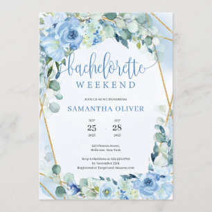 Boho Blush Floral Gold Frame Bachelorette Weekend Invitation