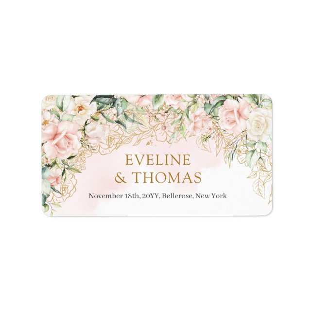 Boho Blush floral gold glitter eucalyptus wedding Label (Front)