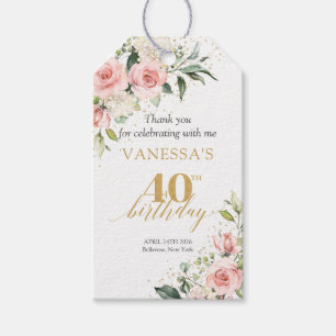 Boho Blush floral gold glitter green 40th birthday Gift Tags