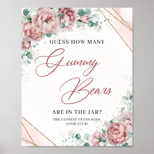 Boho blush floral gold Guess How Many Gummy Bear Poster