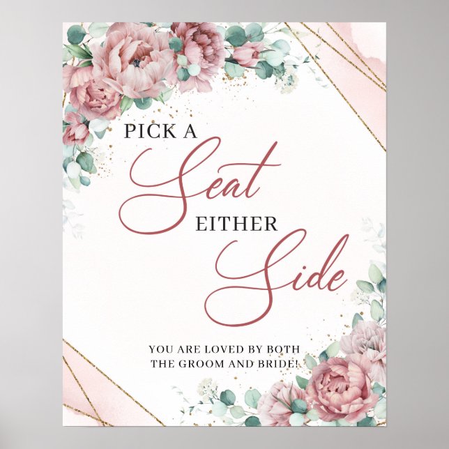 Boho Blush floral gold Pick a Seat Either Side Poster (Front)