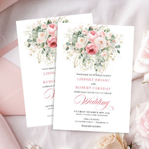 Boho Blush Floral Greenery Wedding Invitation