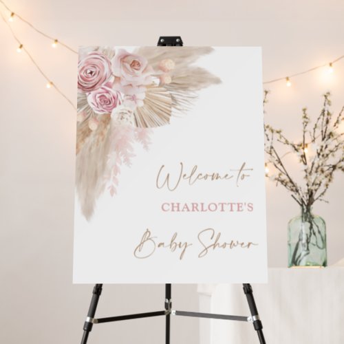 Boho Blush Floral Pampas Grass Baby Welcome Foam Board