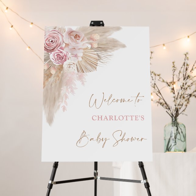 Boho Blush Floral Pampas Grass Baby Welcome Foam Board (In Situ (Stand))