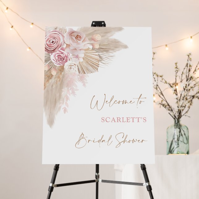Boho Blush Floral Pampas Grass Bridal Welcome Foam Board (In Situ (Stand))