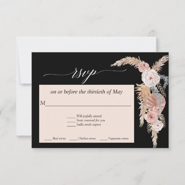 Boho Blush Floral Pampas Grass Tropical Palms RSVP Card (Front)