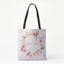 Boho Blush Floral Pampas Monogram Name