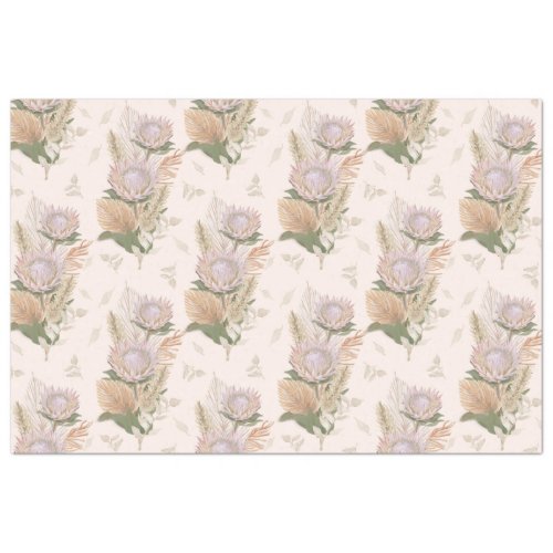 BOHO Blush Floral Protea Pampas Grass Decoupage Tissue Paper
