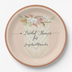 BOHO Blush Floral Terra Cotta Pampas Grass Bridal Paper Plates
