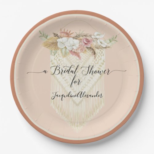 BOHO Blush Floral Terra Cotta Pampas Grass Bridal Paper Plates