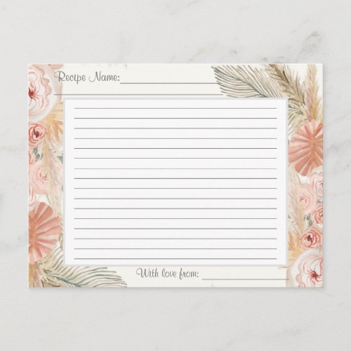 Boho Blush Floral Tropical Greenery Palm Recipes Postcard