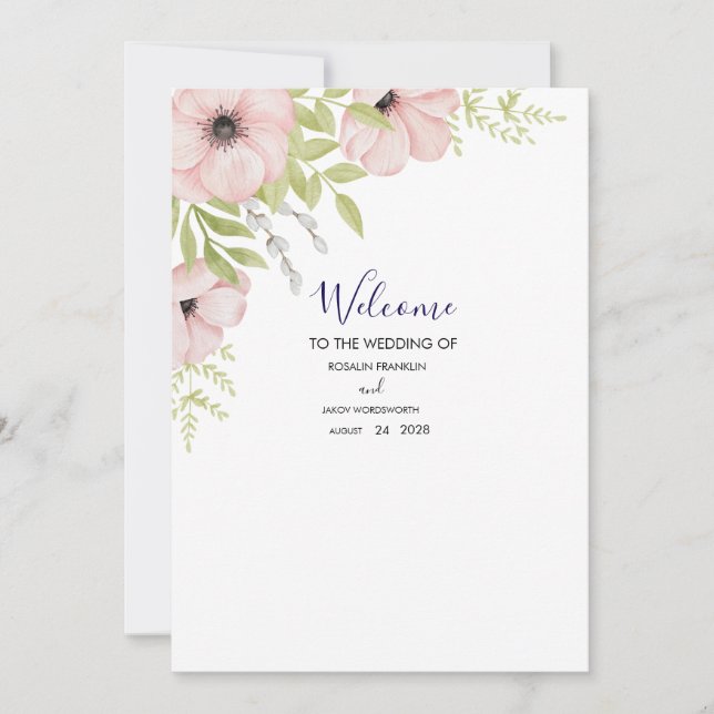 Boho Blush Floral Wedding Invitation (Front)