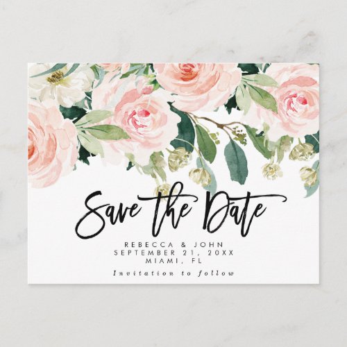 boho blush floral wedding save the date card