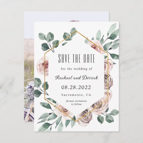 Boho Blush Floral with Photo Save the Date