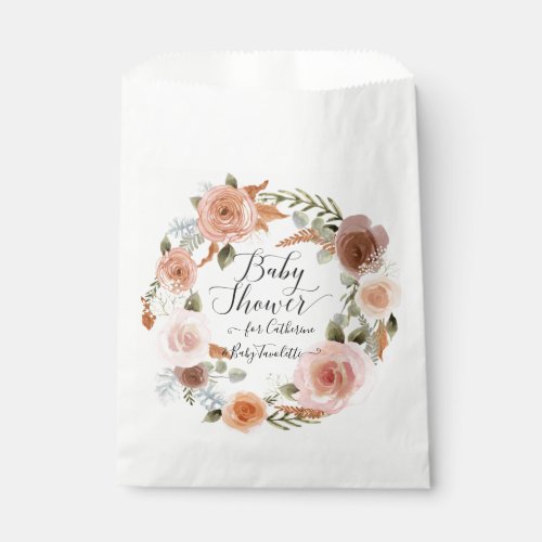 BOHO Blush Floral Wreath Watercolor Baby Shower Favor Bag