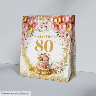 Boho Blush Florals 80th Birthday Celebration Medium Gift Bag