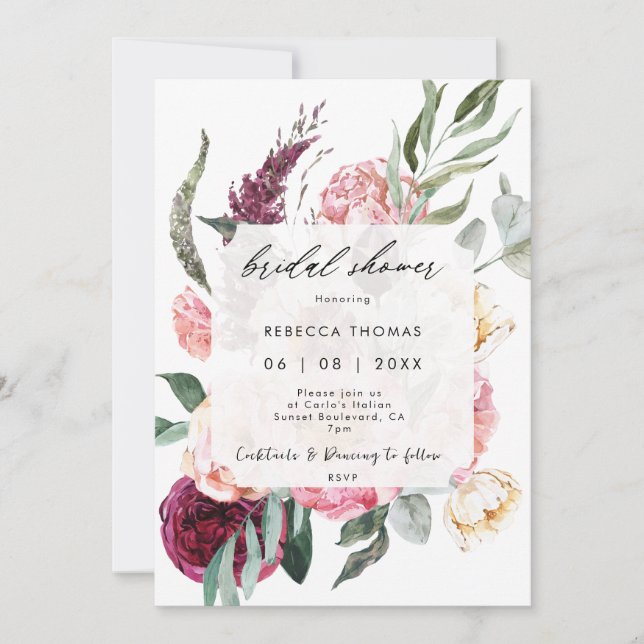boho blush florals bridal shower invitation (Front)