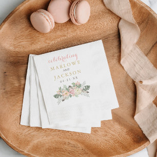 Boho Blush Gold Floral Monogram Wedding Napkins