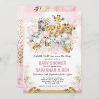 Boho Blush Gold Safari Animals Girl Baby Shower Invitation