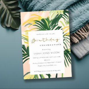 Boho Blush Green Tropical Palm Beach Birthday Invi Invitation