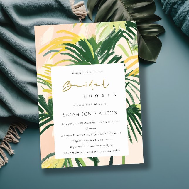 Boho Blush Green Tropical Palm Beach Bridal Shower Invitation (Creator Uploaded)