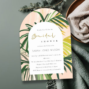 Boho Blush Green Tropical Palm Beach Bridal Shower Invitation