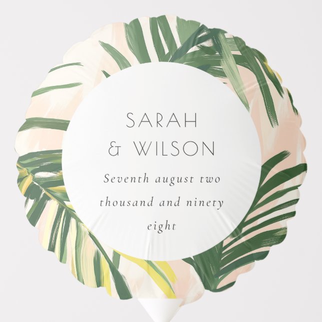Boho Blush Green Tropical Palm Beach Wedding Balloon (Front)