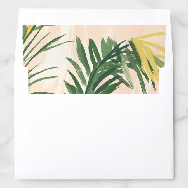 Boho Blush Green Tropical Palm Beach Wedding Envelope Liner (In Envelope)