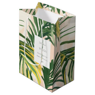Boho Blush Green Tropical Palm Beach Wedding Medium Gift Bag