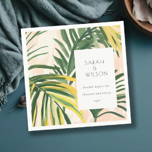 Boho Blush Green Tropical Palm Beach Wedding Napkins