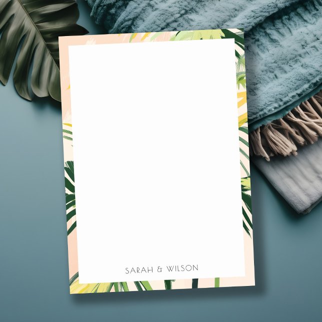 Boho Blush Green Tropical Palm Beach Wedding Note Card (Creator Uploaded)