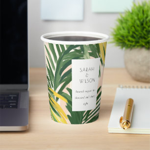 Boho Blush Green Tropical Palm Beach Wedding Paper Cups